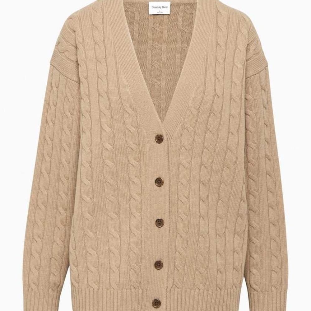 Aritzia Sunday Best Cable Knit Cardigan Sweater - Tan - Small